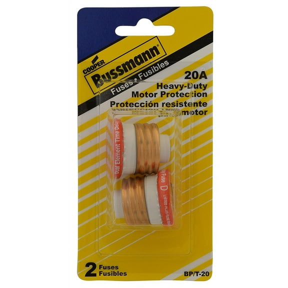 Bussmann BP/T-20 20 Amp Type T Time-Delay Dual-Element Edison Base Plug Fuse, 125V Ul Listed Carded, 2-Pack
