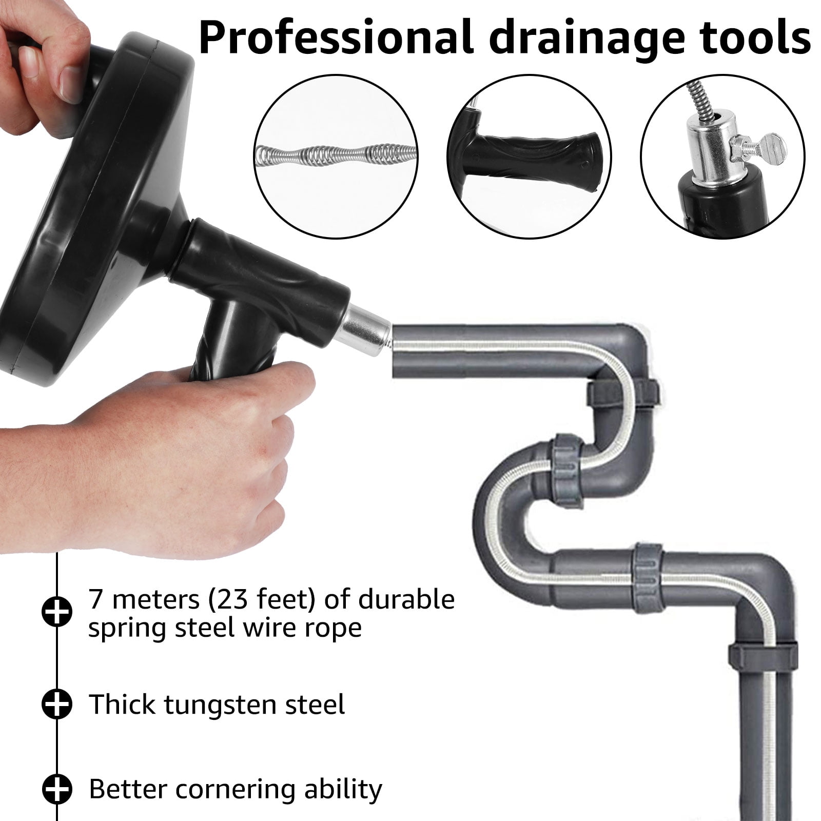 Plumber Spring Drain Snake Pipe Pipeline Sewer Cleaner 5M 9MM Metal Tool  Manual
