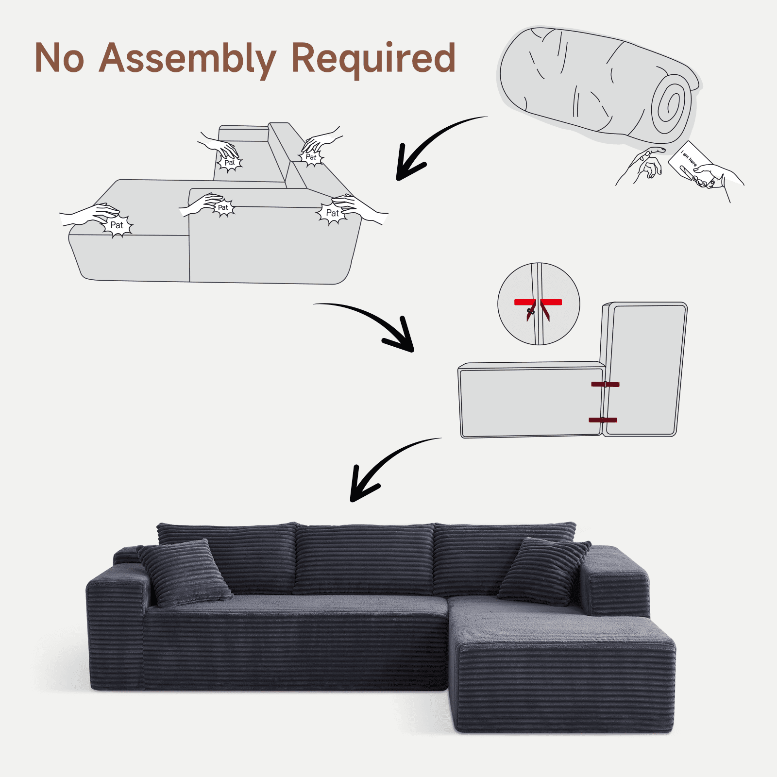 104" Modular Sectional Sofa, Flannel Modern L-Shaped Cloud Couch with Chaise Lounge & Pillows, Compressed Sofa with Upholstered High-Density Sponge, Corner Sofa for Living Room Bedroom Apartment