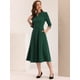 thumbnail image 3 of Vestido elegante de mujer con cuello en V, bolsillos, manga 3/4, trabajo, línea A Verde Oscuro M, 3 of 5