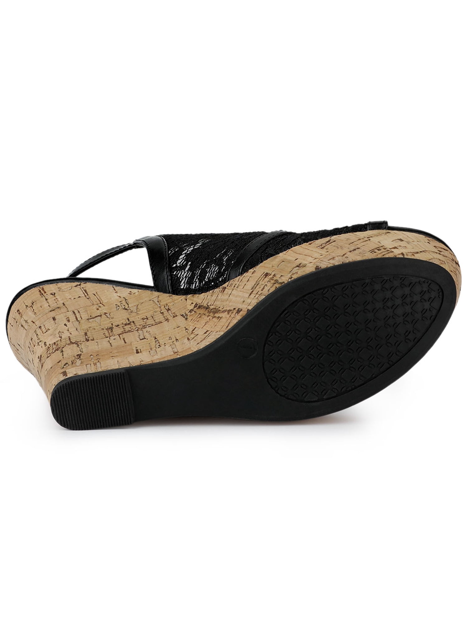 DARING DIVA Women's Open Toe Platform Heel Lace Wedges Sandals Black 5.5