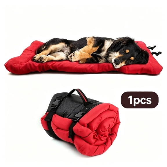 1 Pack 90x60cm Red Portable Foldable Dog Mat, Outdoor Camping Travel Pet Bed with Carry Strap, Water-Resistant Cushion for Small & Medium Dogs