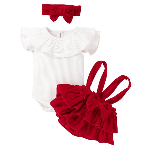 Bmnmsl Baby Romper Set Infant Ribbed Ruffled Romper Skirt Hair Band