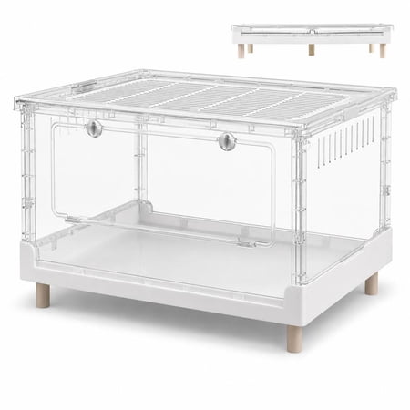 Wide Low Reptile Terrarium 27.5" x 16.9" x 17.9", Glass Reptile Enclosure with Sliding Screen Doors, Ventilated Habitat for Lizard, Snake, Bearded Dragon, Reptile Cage for Home Use