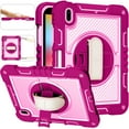 thumbnail image 2 of Dteck Case Compatible with iPad 10th Generaiton 10.9 inch 2022 Release,Shockproof Armor Heavy Duty Rubber Rugged Case 360 Rotating Kickstand Hand Strap Cover with Shoulder Strap,Rose+Pink, 2 of 9