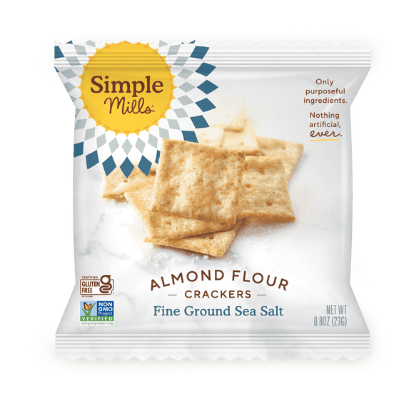 2 Pack - Simple Mills Almond Flour Crackers, Fine Ground Sea Salt Snack Crackers Snack Packs, 0.8 oz, 8 Count