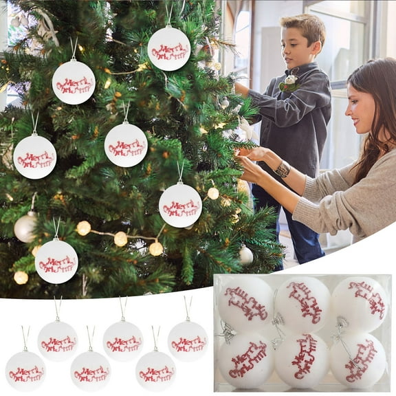 Christmas Tree Ornaments Set, 6 Pack 2.36 Inch White Velvet Balls with Gold Snowflake Pattern, Elegant Holiday Decorations for Tree, Home, and Party Décor