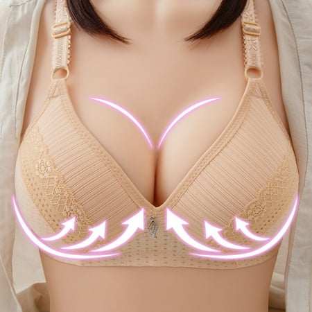 

MRULIC tube tops for women Womens Lace Unwired Bra Comfort Bra Plus Size Thin Underwear Khaki + XXL