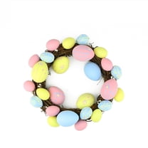 10" Pastel Pink Yellow and Blue Floral Stem Easter Egg Spring Grapevine Wreath