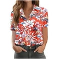 thumbnail image 2 of JTZGDY Women Hawaiian Shirt Soft Cool Summer Hawaii Shirts Floral Tropical Print V Neck Collared Beach Vacation T-Shirt Short Sleeve Button Up Lightweight Cardigan Tops Red#01 XL, 2 of 7