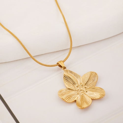 14K Yellow Gold Handmade Cast Flower Pendant Necklace Waterproof Fashion Jewelry Bijoux Femme A056