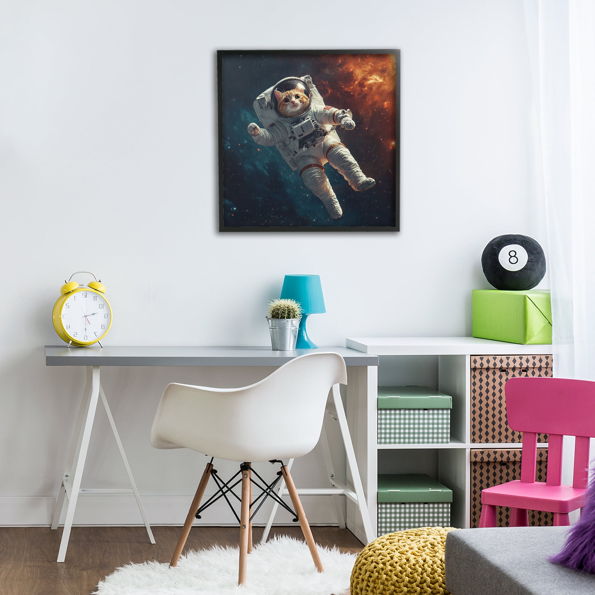 Interstellar Cat Astronaut Black Framed Giclee Art, design by Jim Baldwin