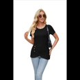 thumbnail image 2 of Blusas Lisas de Cuello Redondo y Corta para Mujer 2025, Nuevas Blusas Sueltas de Verano, Lindas, Negras, Talla L, 2 of 9
