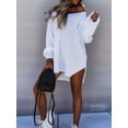 thumbnail image 3 of Sweaters for Women Cable Knit V Neck Solid Color Long Sleeve Casual Loose Fit Soft Pullover Tops White XXXL, 3 of 5