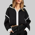 thumbnail image 2 of Fall and Winter Warm Fleece Coat for Womens Fashion Plus Size Cropped Fleece Jackets Zip Up Drawstring Waist Color Block Warm Fuzzy Coats, 2 of 5