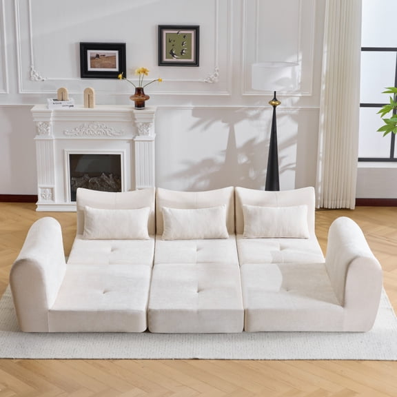 Modular Cloud Sofa - Convertible Folding Sofa Bed, Sectional Cushioned Design, Perfect for Living Room, Bedroom & Entertainment Space,White