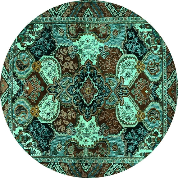 Ahgly Company Indoor Round Persian Turquoise Blue Traditional Area Rugs, 8' Round