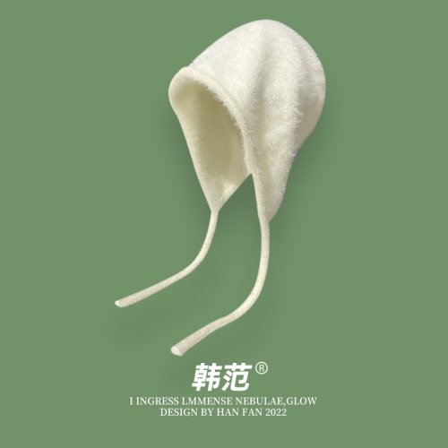 Y2K-Gorro de punto japonés para hombre y mujer, Gorro cálido con protección para los oídos, con lazo, para Otoño e Invierno