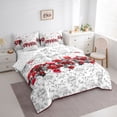 thumbnail image 3 of Castle Fairy Flower Rose Bedding Comforter Set 7 Pieces for Female Men Adults,Chic Floral Blossoms Full Bedding Set Lightweight,Grey Red Fitted Sheet Flat Sheet,Breathable Home Decor,Reversible, 3 of 8