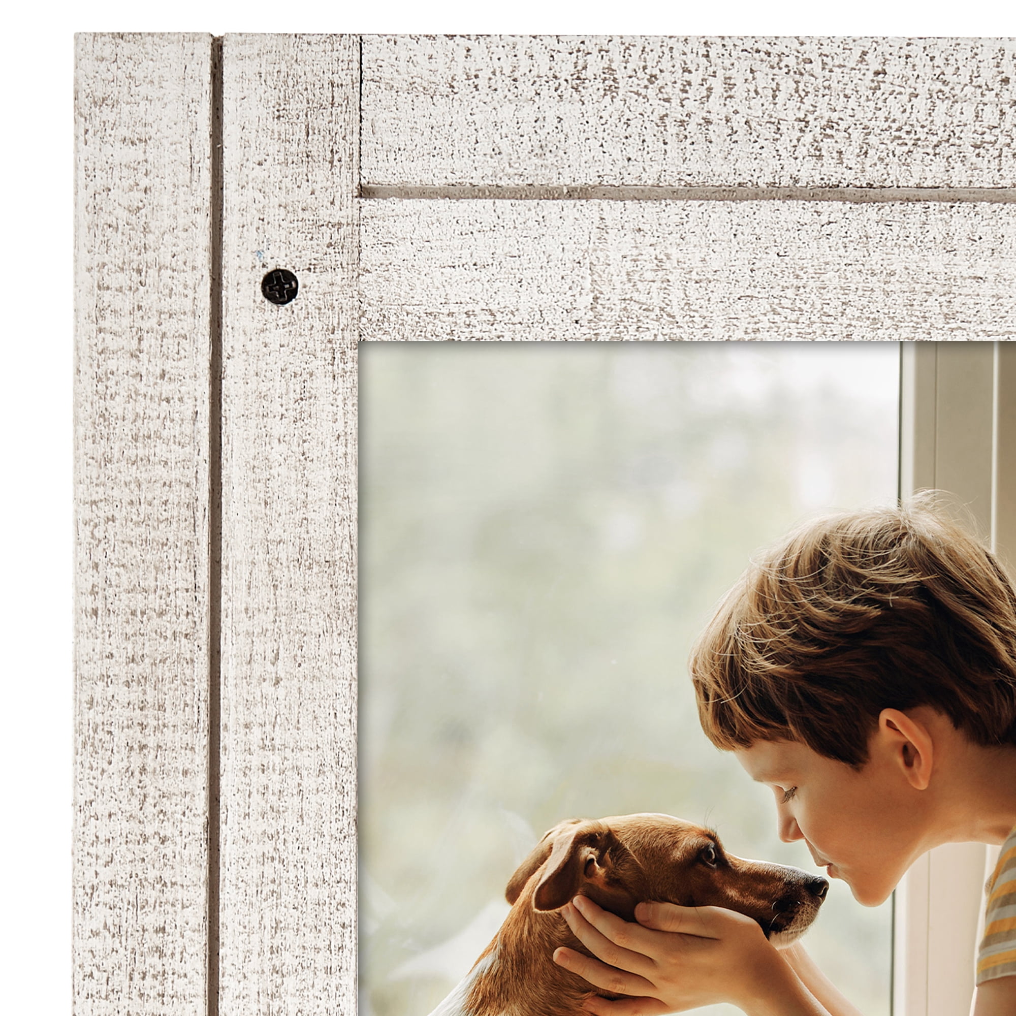 Americanflat 6x8 Picture Frame Polished Crystal Clear Glass Hampton Collection Distressed Frames - Aspen White
