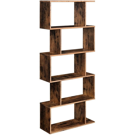 VASAGLE Wooden 5-Tier Bookcase Storage Shelf Display Shelf and Room Divider Freestanding Rustic Brown