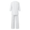 thumbnail image 4 of Women's Solid Color And Linen Three Quarter Sleeve Top And Wide Leg Pants Two Piece Set Womens Party Outfits Women Tuxedo Suit Snow Suit plus Size Women plus Size Snow Bibs for Women Rompers with Open, 4 of 6