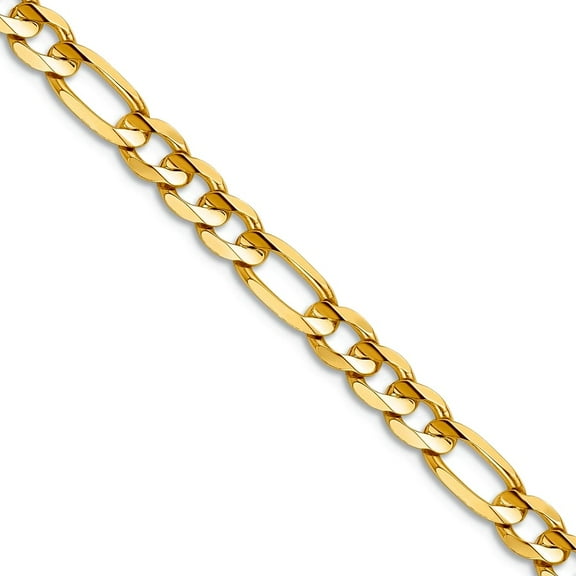 14k Yellow Gold Solid Polished 4.5mm Concave Open Figaro Chain Necklace 22 Inch Lobster Claw Chain Necklace for Women an