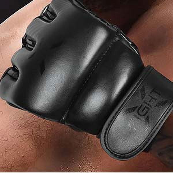 FightX MMA Glove for Adults Grip Wristwrap for Practice Fingerless boxing Gloves (Full Black, L/XL)