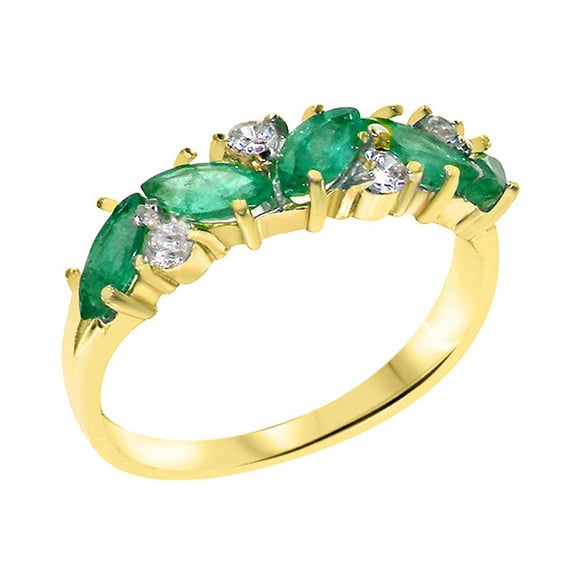 LBG British Made 9k Yellow Gold Natural Emerald & Diamond Womens Eternity Ring - 33 size options