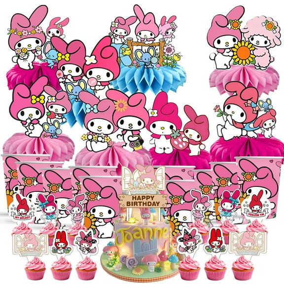 My Melody Party Supplies Decor Cups Fans Decorations Honeycomb Centerpieces Cake Toppers