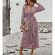 thumbnail image 5 of Vestido floral envuelto en la cintura, correa de swing completo, manga larga, vestido casual de una pieza para mujer, 5 of 8