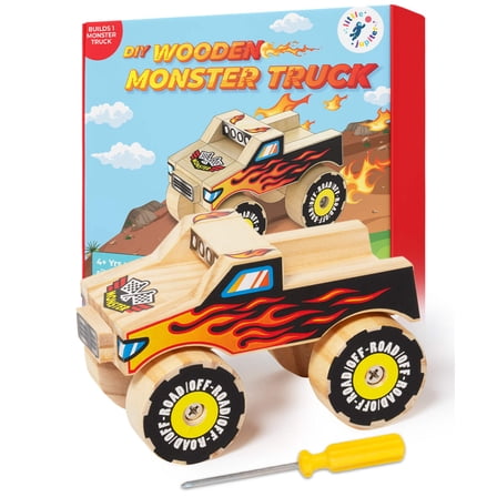 DIY Wooden Monster Truck with Stickers (Design 1)