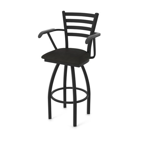 415 Jackie with Arms 30" Swivel Bar Stool with Black Wrinkle Finish and Canter Espresso Seat