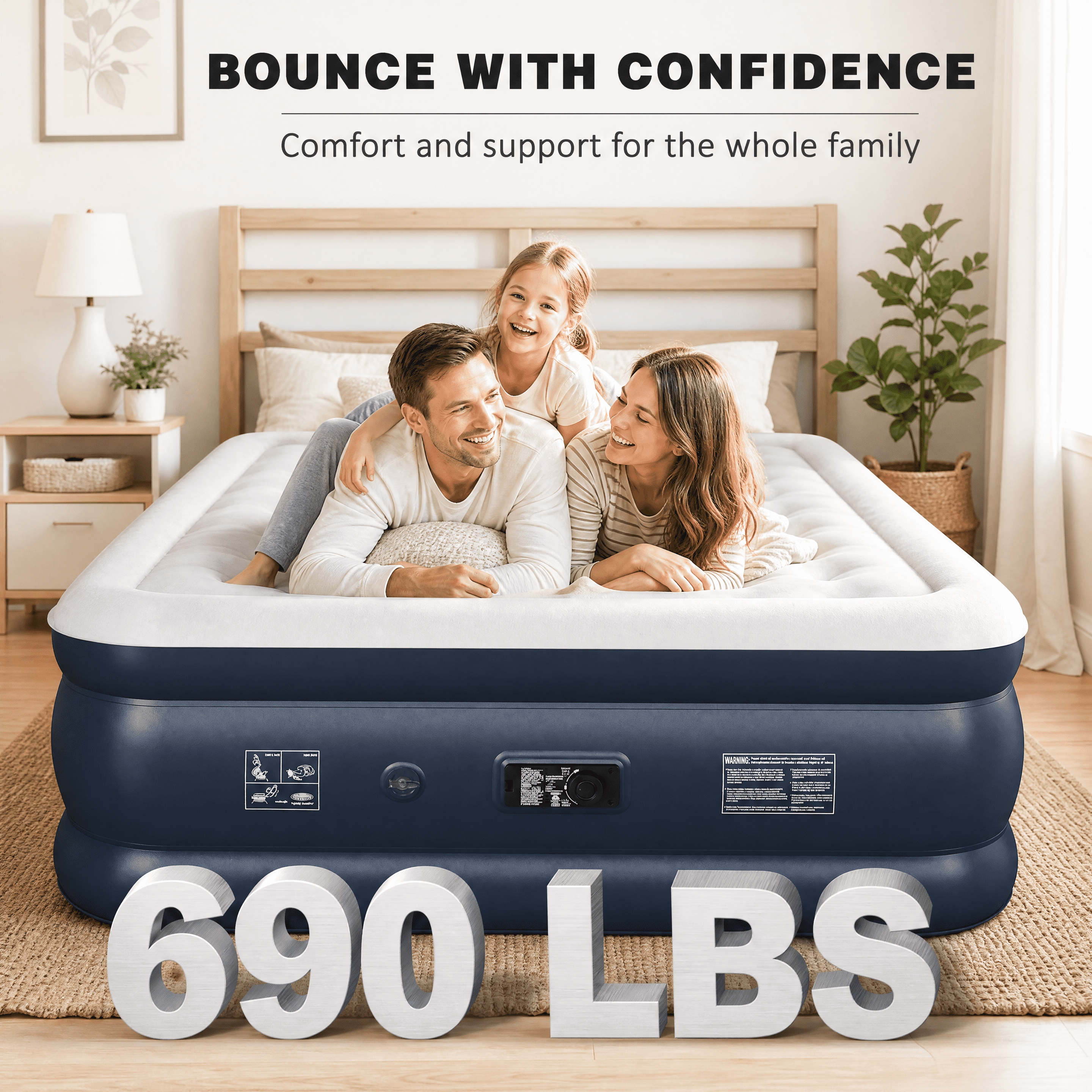 Nalone Queen Air Mattress with Built in Pump, 18-Inch Elevated Inflatable Bed Blow Up Mattress, Puncture-Resistant, Quick Inflation/Deflation, Portable for Camping & Trip & Home
