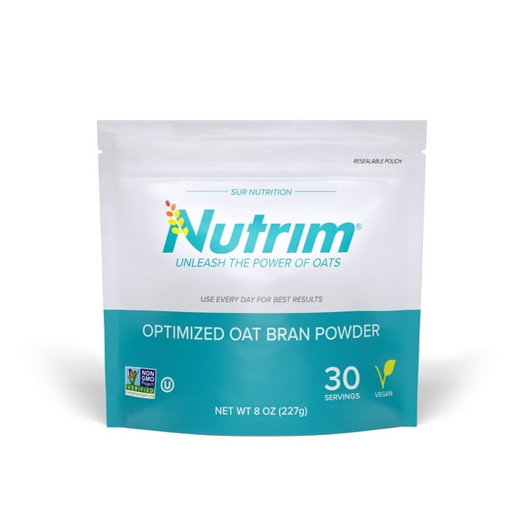 Nutrim Oat Bran Powder with 750mg Beta Glucan per Serving - Easy-Mix Soluble Fiber for Cholesterol Management & Immune Support - Heart Healthy, Non-GMO & Vegan Oatmeal Powder, 30 Servings