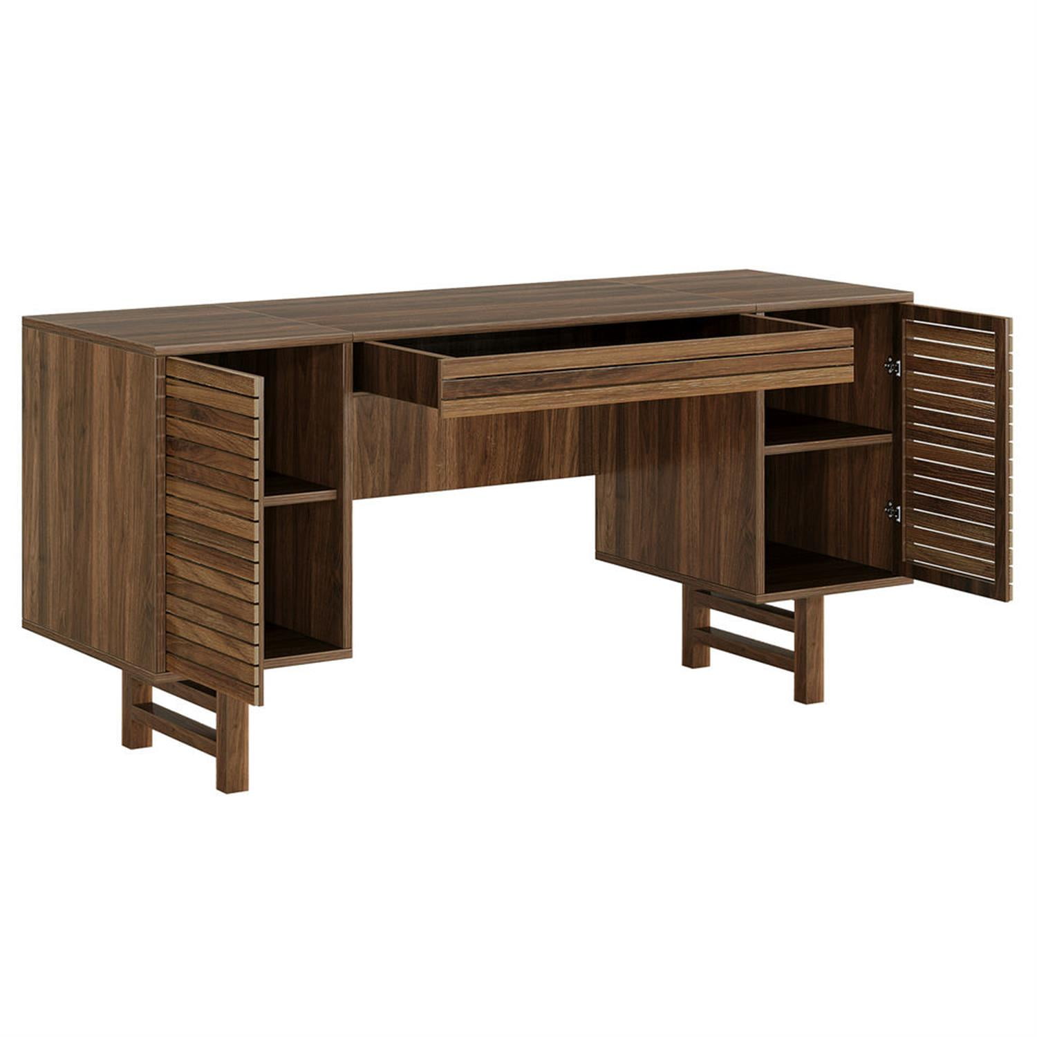 Demi Bonn 59" Executive Computer Desk with Storage Drawers, Modern Study Writing Gaming Table for Home Office, Brown