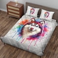 thumbnail image 3 of Watercolor Drip Siberian Husky Pop Art Colorful Portrait Artwork Quilt Bedding Set Husky Dog Lover Gifts 1 Blanket Bed Cover 2 Pillowcases - 01009, 3 of 5