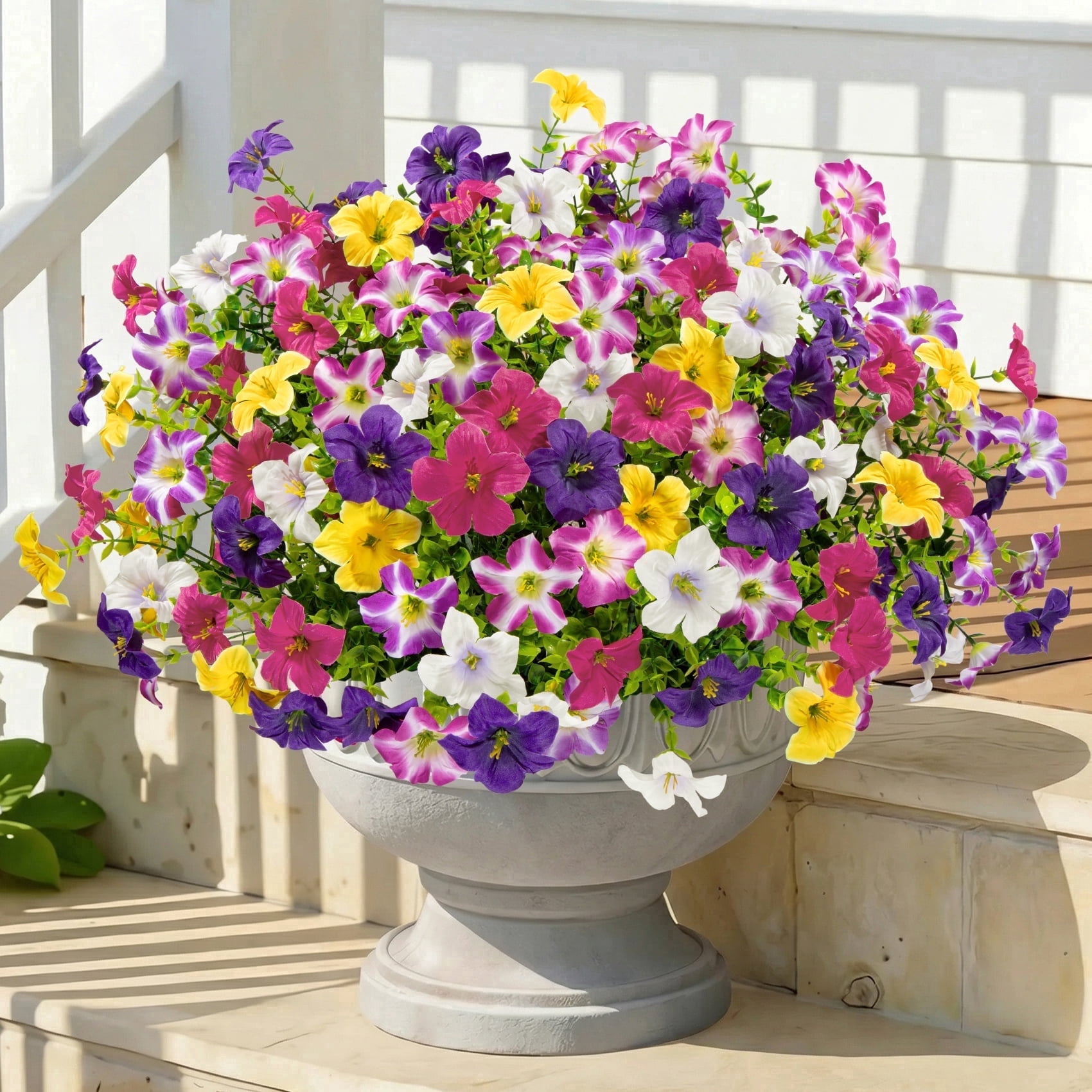 AcerichFad Artificial Flowers Outdoors, 12 Bundles Fake Silk Flowers Faux Plants for Outside Spring Summer Garden Porch Window Home Decor, Multicolor