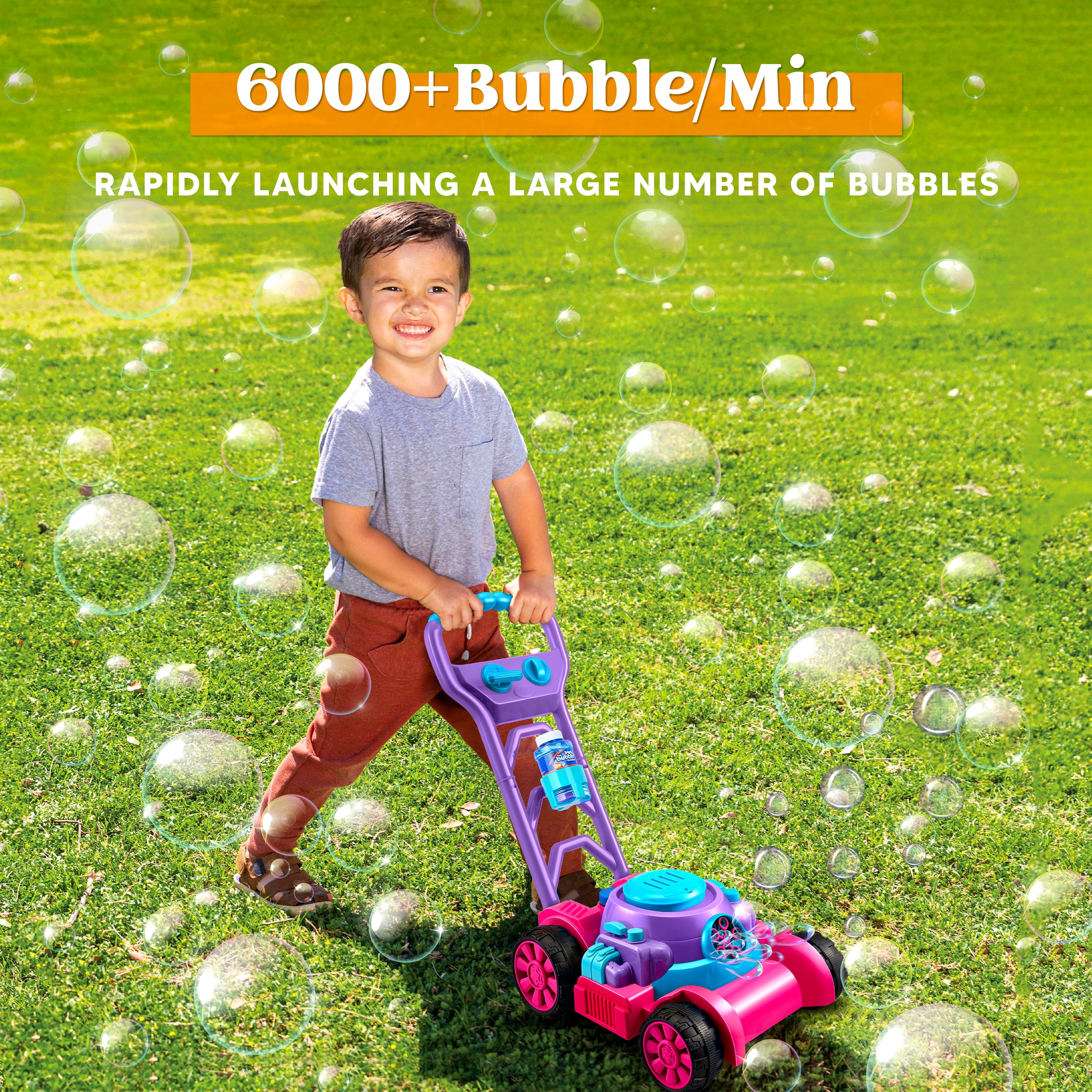 SYNCFUN Bubble Lawn Mower, Bubble Machine Summer Outdoor Toys for Toddlers 1-3, Pink Bubble Blower for Kids 2 4 6 Birthday Gifts
