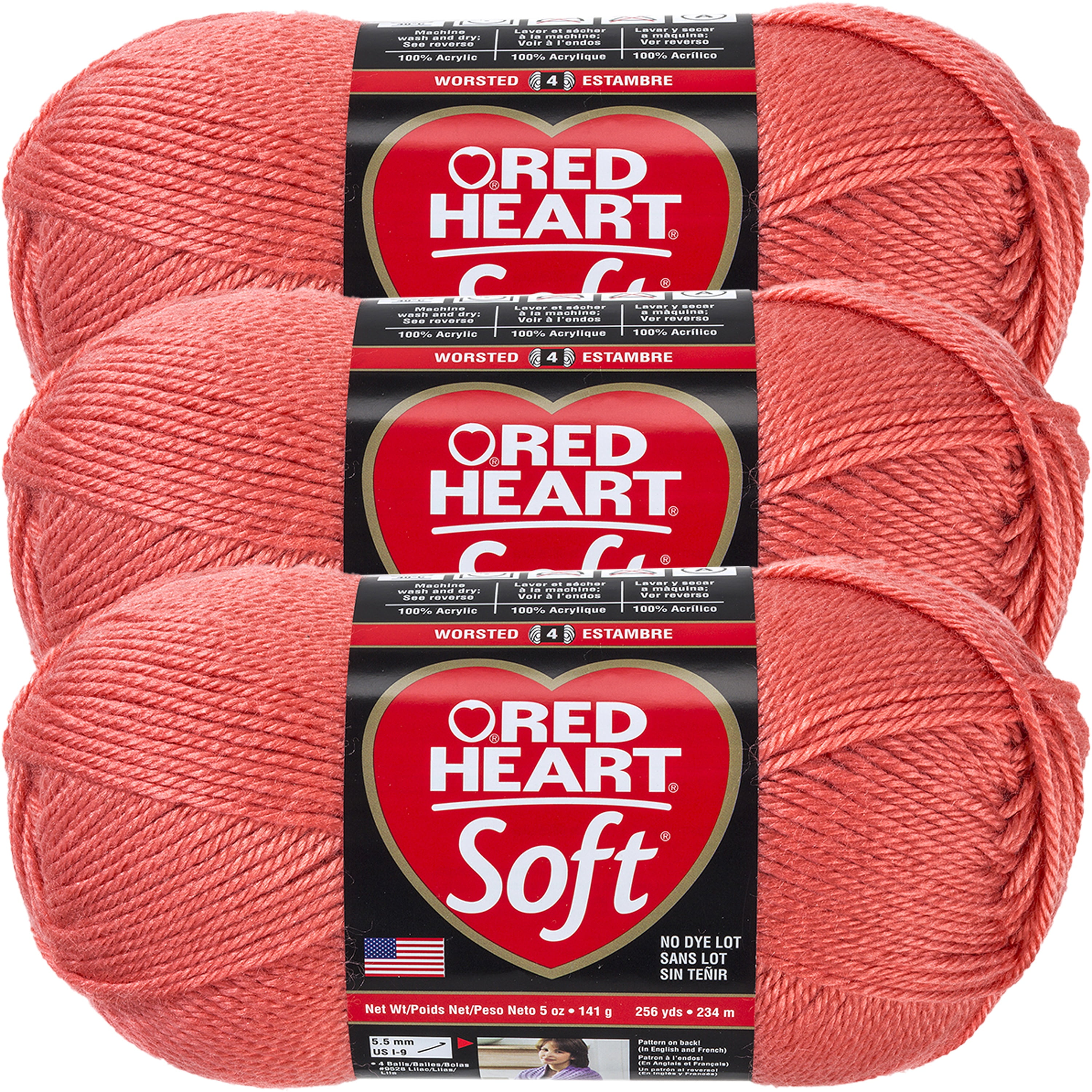 Red Heart Soft Coral Yarn - 3 Pack of 141g/5oz - Acrylic - 4 Medium (Worsted) - 256 Yards - Knitting/Crochet