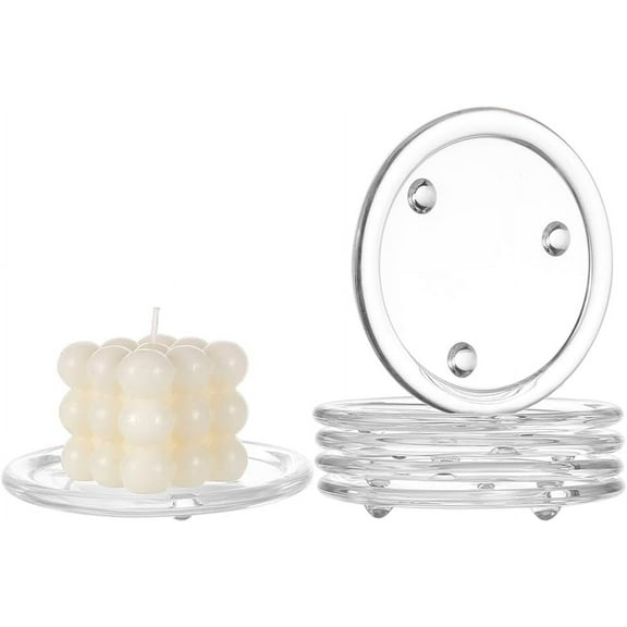 6Pcs Clear Glass Candle Plates 5.1 inch Flat Round Glass Candle Holders Tray Plates Holder for Candle Decoration Dinning Wedding Party Table Centerpiece