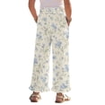 thumbnail image 2 of COEQINE Girls' Ruffle Pants Wide Leg Trousers Elastic Waistband Straight Trousers Stretchy Dance Pants Fall Outfits Playwear for 11-12 Y Kids, Blue Beige Floral, 2 of 8