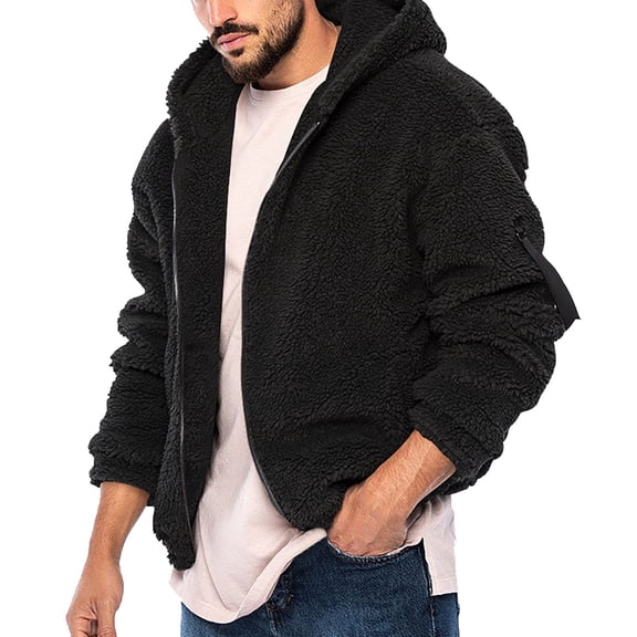 Dpytoraw Men's Casual Autumn/winter Hooded Zipper Long Sleeved Pocket Jacket Loose Warm Everyday Trench Coat