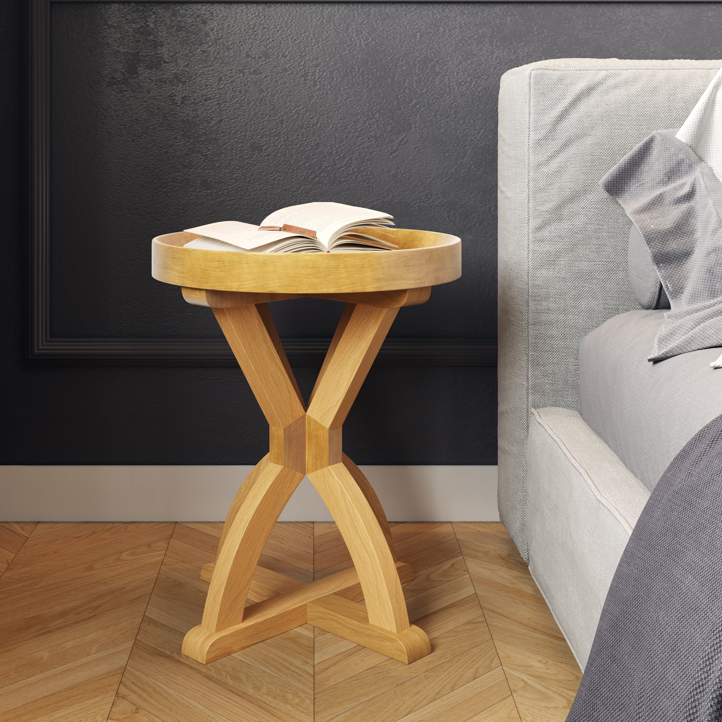 Lavish Home - Mango Wood Round Pedestal Side Table for Couch, Entryway, or Bed (Natural with Light Stain)