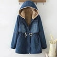 thumbnail image 2 of Women Sherpa Lined Denim Jackets Fleece Hooded Winter Coat Fuzzy Warm Casual Lightweight Outerwear Fashion Fall Outfits, 2 of 7