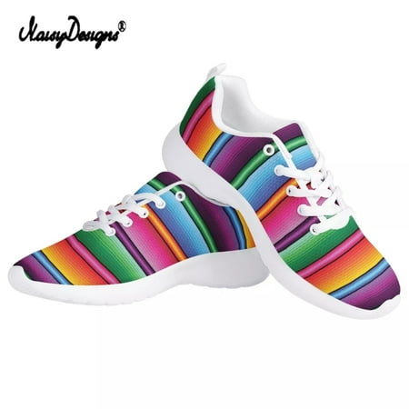

Noisydesigns Mexicon Rainbow Strip Pattern Flats Shoes Women Comfortable Breathable Mesh Sneakers Brand Design Ladies Walk Shoes
