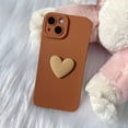 thumbnail image 3 of Cute 3D Love Heart Phone Case for iPhone 13 6.1 inch with Anti-Fall Lens Cameras Cover Protection Slim Dustproof Protective Cover Aesthetic Design for Women Girls, Brown, 3 of 6
