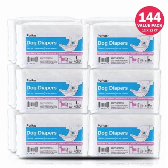 144ct Paw Inspired Disposable Female Dog Diapers, Ideal for Heat, Senior, Incontinence (Large)