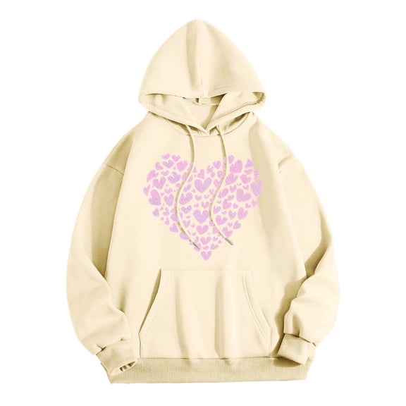 XIAONU Womens Hoodies Long Sleeve Heart Print Drawstring Hooded Sweatshirts Kangaroo Pockets Oversized Hoodie Streetwear