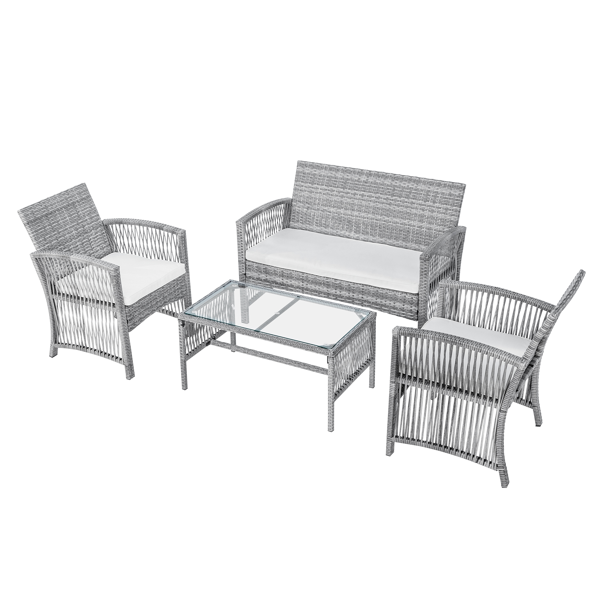 Patio Outdoor Furniture Sets, UHOMEPRO 4 Pieces PE Rattan Garden Furniture Wicker Chairs Set with Coffee Table, Outdoor Conversation Sets, Patio Dining Set for Backyard Poolside Porch, Gray, W7764 - image 4 of 11